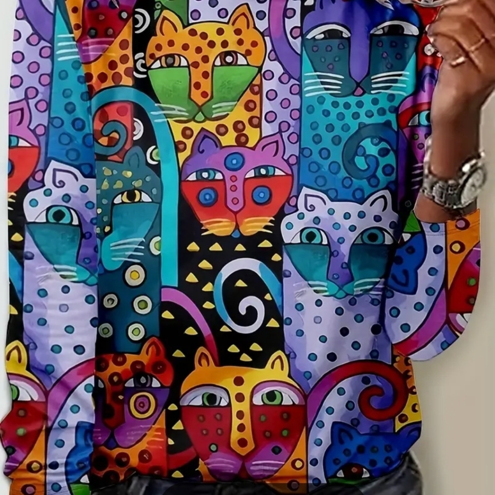 Crazy bout cats?  This is the top for you!  Brightly colored  cats everywhere. L